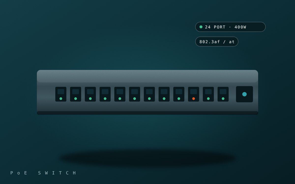 24-port PoE network switch with port status lights